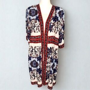 Maurices Floral Boho Kimono Women Medium Red White Blue